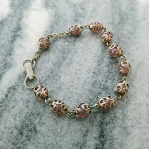 Vintage Purple Beaded and Silver Tone Link Bracelet, Unsigned Estate